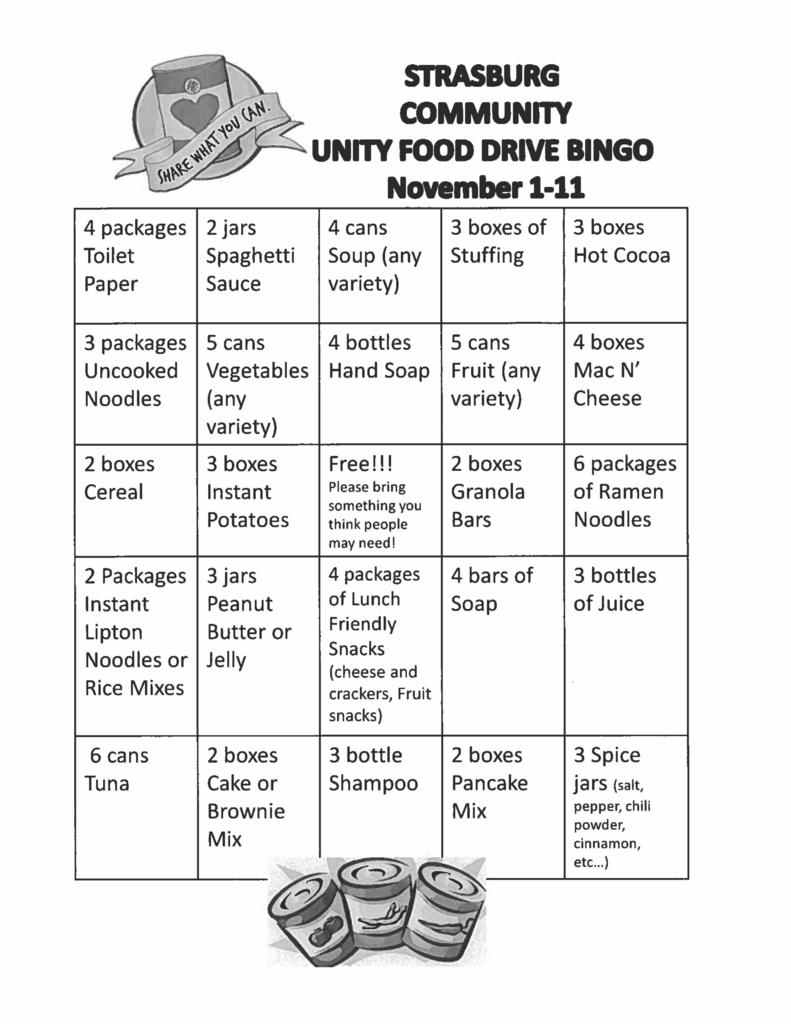 Food Drive Bingo Card